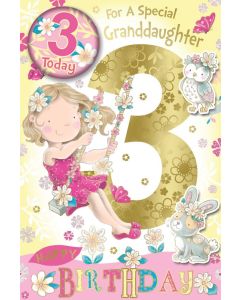 For A Special Granddaughter Age 3 Badged Card. 23x15cm