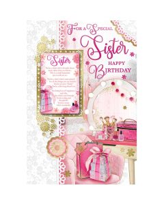 Special Sister Birthday Card With Plastic Keepsake. 23x15cm