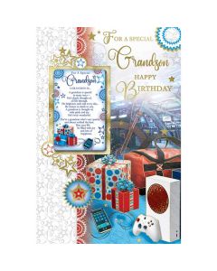 Grandson Birthday Card Includes KeepSake. 23x15cm