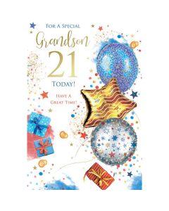 Grandson 21st Birthday Card. Age 21. 23x15cm