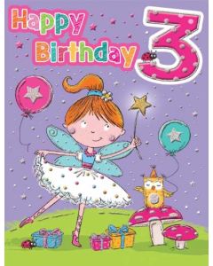Girls 3 Birthday Card. Fairy Princess Design. 19x13cm