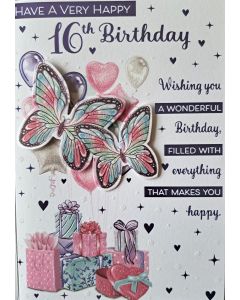 Prelude Have A Very Happy 16th Birthday Card For Female. Size 19x13cm