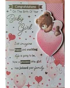 Congratulations On The Birth Of Your Baby Girl Card. 19x13cm