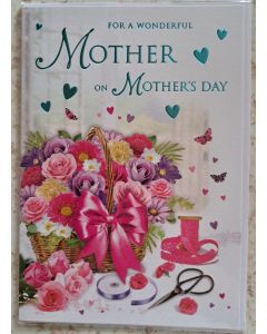 For A Wonderful Mother On Mother's Day Card. 23x15cm (9x6 Inches)