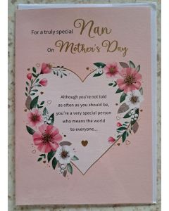 For A Truly Special Nan On Mother's Day Card . 23x15cm  (9x6 Inches)