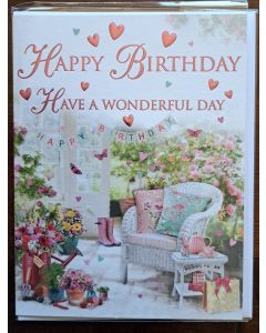 Female Happy Birthday Have A Wonderful Day Card. 19x13cm (8x6 Inches)