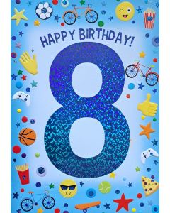 Boys 8th Birthday Card. 8 Year Old Card.  19x13cm (8c6 Inches)