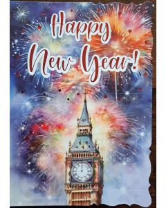 Happy New Year Card. Picture Of Fireworks and Big Ben 19x13cm