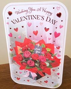 Valentine's Card. Open Card. Wishing You A Happy Valentine's Day. 9x6 Inches (23x15cm)