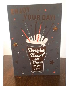 Enjoy Your Day Birthday Card. Male Birthday Beers and Cheers To You. 19x13cm