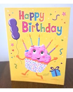 Happy Birthday Card For Girl. Cute Cupcake Design. 19x13cm