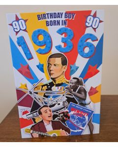 Male 90th Birthday Born In 1936 Card. Facts about 1936. 23x15cm (9x6 Inches)