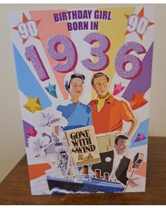 Female 90th Birthday Card Born In 1936. Facts About 1936. 23x15cm (9x6 Inches)