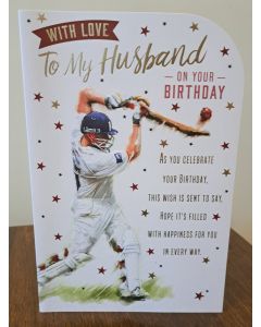 To My Wonderful Husband Birthday Card. Cricket Themed. 23x15cm (9x6 Inches)