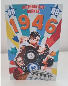 Male 80th Birthday Born In 1946 Card. Facts about 1946. 23x15cm (9x6 Inches)