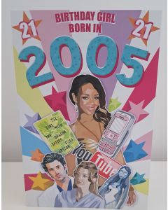 Female 21st Birthday Card Born In 2005. Facts About 2005. 23x15cm (9x6 Inches)