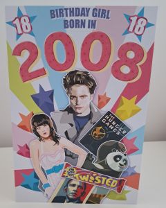 Female 18th Birthday Card Born In 2008. Facts About 2008. 23x15cm (9x6 Inches)