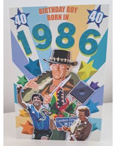 Male 40th Birthday Born In 1986 Card. Facts about 1986. 23x15cm (9x6 Inches)