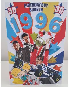 Male 30th Birthday Born In 1996 Card. Facts about 1996. 23x15cm (9x6 Inches)