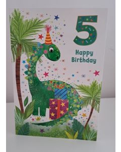 Boys Age 5 Birthday Card. Dinosaur Themed. 19x13cm