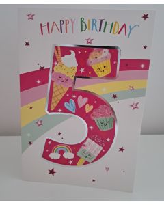 Girls 5 Today Card. Colourful Design. 19x13cm