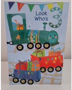 Boys 3 Today Card. Fun Train Design. 19x13cm
