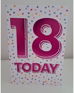 Ladies 18 Today Birthday Card. Colourful Design. 19x13cm