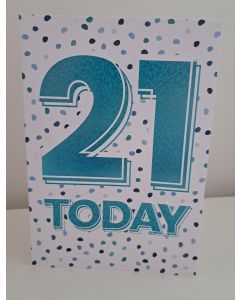 Mens 21 Today Birthday Card. Colourful Design. 19x13cm