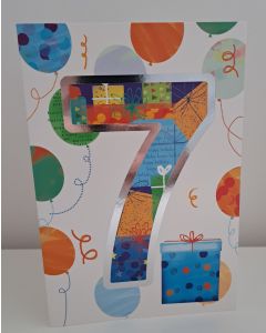 Boys 7 Today Birthday Card. Colourful Design. 19x13cm