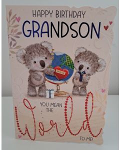 Grandson Birthday Card. You Mean The World To Me. 19x13cm