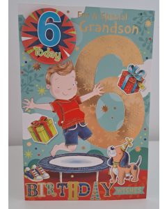Grandson Age 6 Badge Card. Size 23x15cm (9x6 Inches)