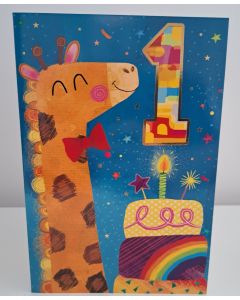 Boys Ages 1 Giraffe Birthday Card. 19x13cm