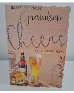 Happy Birthday Grandson Cheers To A Great Day Card. 19x13cm (8x6 Inches)