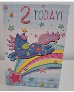 Girls 2 Today Unicorn Rainbow Birthday Card. 19x13cm