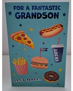For A Fantastic Grandson. Food Themed Birthday Card. 23x15cm