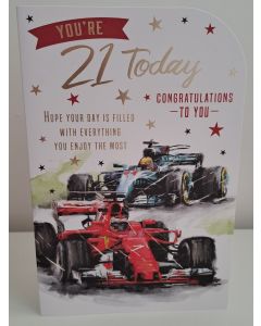 Male You're 21 Today Birthday Card. Motor Racing Design. 23x15cm