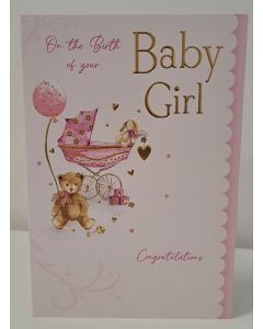 On The Birth Of Your Baby Girl Card. 23x15cm (9x6 Inches)