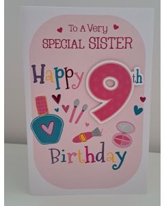 To A Very Special Sister Age 9 Birthday Card. 23x15cm (9x6 Inches)