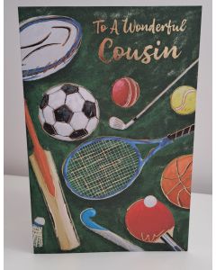 To A Wonderful Cousin Birthday Card. Sports Themed. 23x15cm