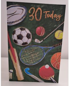 30 Today Birthday Card For Male. Sports Themed. 23x15cm