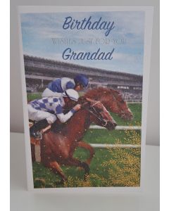 Birthday Wishes For Grandad Card. Horse Racing Themed. 23x15cm