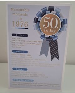 Male Age 50 Birthday Card. Born in 1976 with Memorable Moments. 23x15cm 