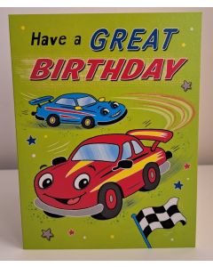 Boys Car Themed Birthday Card. Have A Great Day. 19x13cm