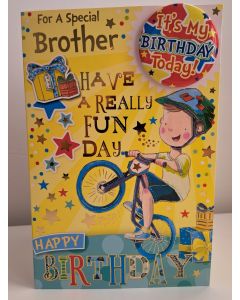 For A Special Brother Birthday Card With Badge. 23x15cm