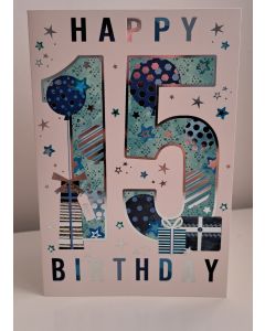 Boys 15th Birthday Card. 19x13cm