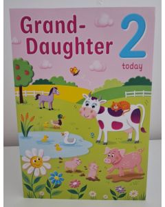 Age 2 Granddaughter Birthday Card. Farm Themed. 23x15cm