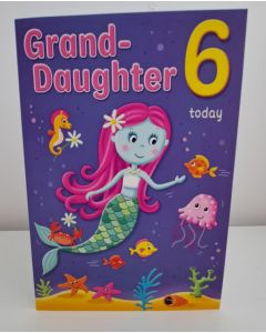 Age  6  Granddaughter Birthday Card. Mermaid Themed. 23x15cm