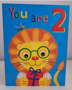 Age 2 Birthday Card For Boy. Lion Themed 19x13cm