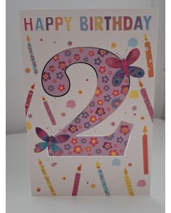 Age 2 Birthday Card. Flowers and Candle Design. 19x13cm