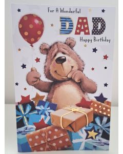 Dad Birthday Card. Bear Holding Balloon. 23x15cm